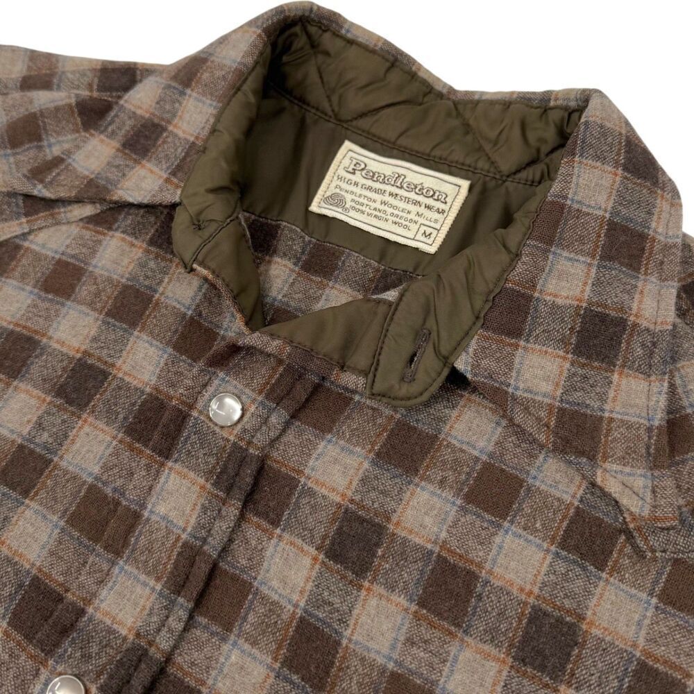 Vintage Pendleton 70s Men's Western Wear Pearl Snap Flannel Shirt Brown Medium